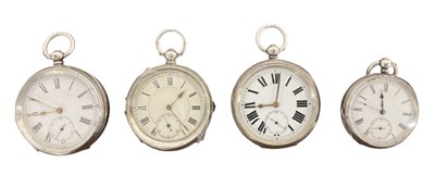 Lot 930 - Four Continental silver cased open face pocket...
