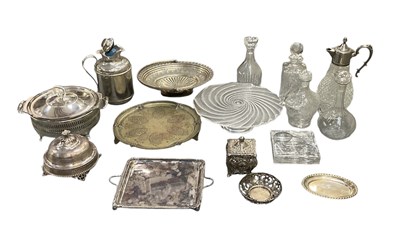 Lot 612 - A silver plated topped cut glass claret jug,...