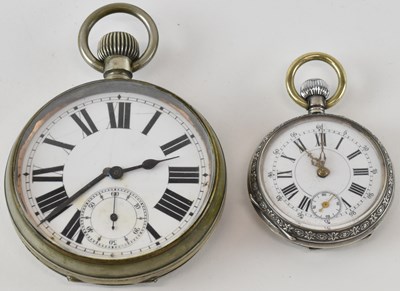 Lot 948 - A white metal cased pocket watch, the white...