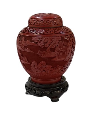 Lot 589 - A modern Chinese cinnabar lacquer ginger jar,...