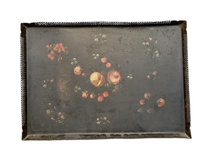Lot 299 - A Victorian hand painted metal tray, decorated...