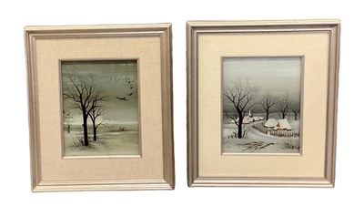 Lot 161 - A pair of reverse painted on glass winter...