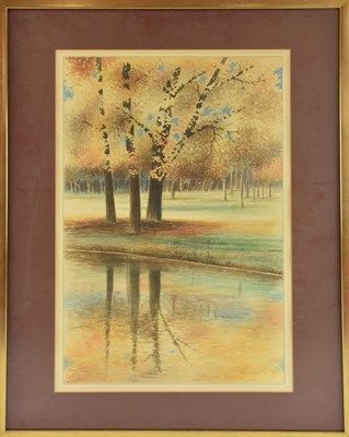 Lot 189 - JOHN SABRY; watercolour, rural lake scene,...