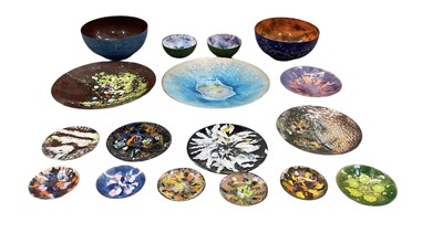 Lot 448 - Seventeen decoratively enamelled copper bowls...