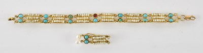 Lot 854 - An Indian gold plated turquoise and seed pearl...