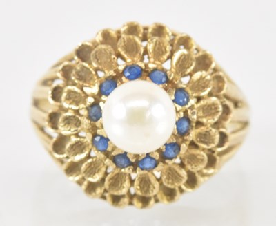 Lot 775 - A 14ct yellow gold seed pearl and blue stone...