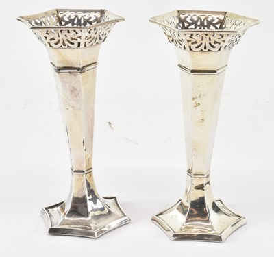 Lot 676 - A pair of George V hallmarked silver hexagonal...