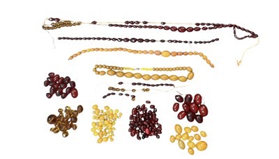 Lot 881 - Various broken amber style necklaces and amber...