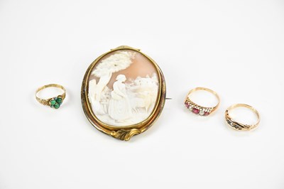 Lot 1465 - Three 9ct yellow gold antique dress rings,...