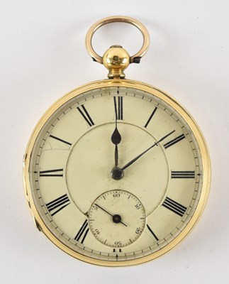 Lot 908 - A Victorian 18ct yellow gold open face pocket...