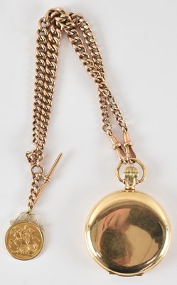 Lot 907 - WALTHAM; a 9ct yellow gold full hunter cased...