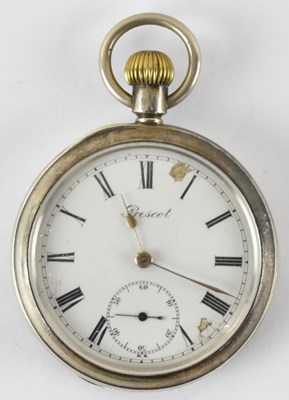 Lot 952 - PRESCOT; a hallmarked silver open face pocket...
