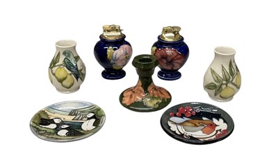 Lot 479 - MOORCROFT; a 'Hibiscus' pattern green ground...