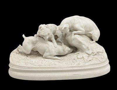 Lot 490 - A French bisque porcelain figure of playful...
