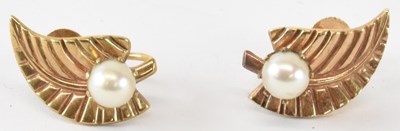 Lot 835 - A pair of 9ct yellow gold seed pearl set...