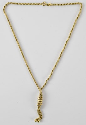 Lot 768 - An 18ct yellow gold rope twist tassel necklace,...