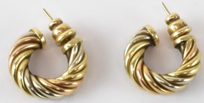Lot 836 - A pair of 14ct tri-colour gold twist earrings,...