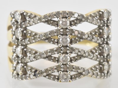 Lot 825 - A 9ct yellow gold diamond set ring, size R/S,...