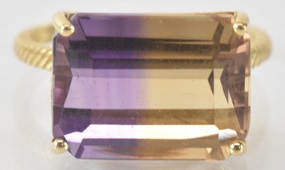 Lot 833 - A 9ct yellow gold Anahi ametrine set ring, the...