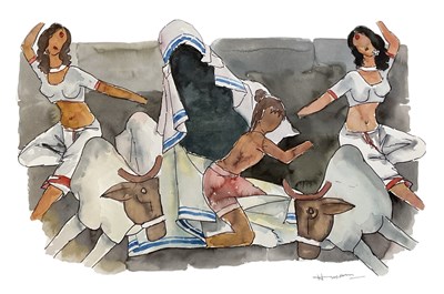 Lot 121 - M F HUSAIN; watercolour, 'Mother Teresa',...