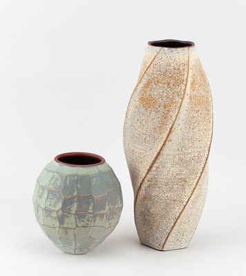 Lot 29 - EMILY MYERS (born 1965); a faceted terracotta...