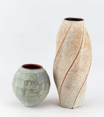 Lot 29 - EMILY MYERS (born 1965); a faceted terracotta...