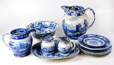 Lot 300 - Various blue and white printed pottery...
