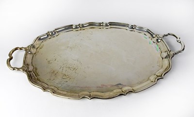 Lot 676 - A George V hallmarked silver twin-handled tray...