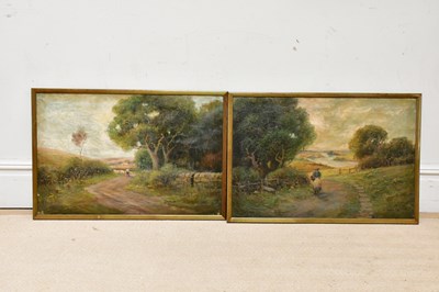 Lot 1727 - L HESP; pair of oils on canvas, figures in...