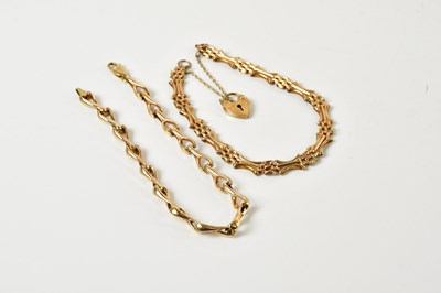 Lot 1568 - Two 9ct yellow gold bracelets, lengths 19cm...