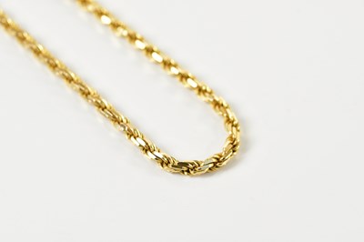 Lot 1602 - A 9ct yellow gold rope twist chain, length...