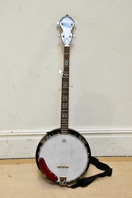Lot 1617 - HONDO; a vintage banjo with mother of pearl...