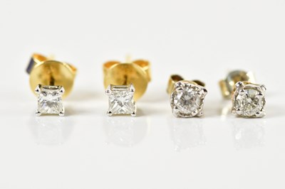 Lot 1678 - A pair of 18ct yellow gold diamond ear studs,...