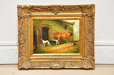 Lot 1708 - T POLLARD; oil on canvas, mare beside lurchers...