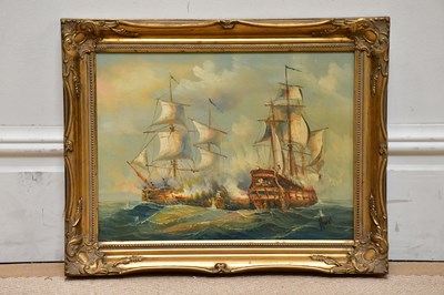Lot 1701 - AFTER JOHANNES HOLST; oil on canvas, maritime...