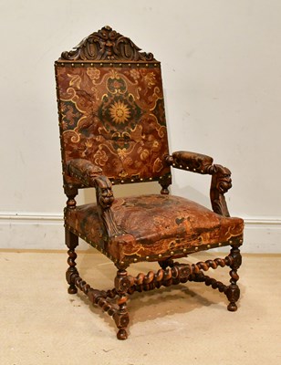 Lot 2318 - A 19th century carved oak hall chair, the...