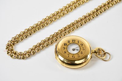 Lot 1786 - An 18ct yellow gold crown wind half hunter fob...