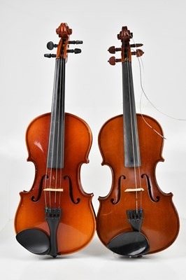 Lot 1593 - Two modern three-quarter size violins, both...