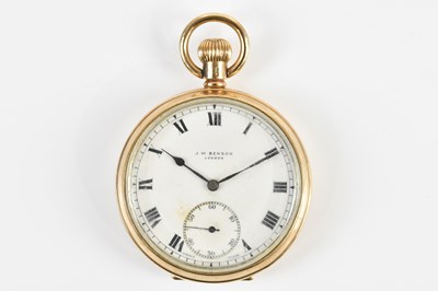Lot 1794 - J W BENSON; a cased 9ct gold crown wind open...