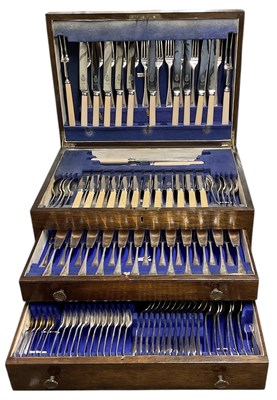 Lot 1224 - An oak cased canteen of cutlery containing at...