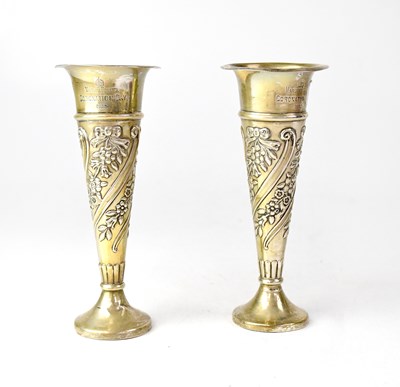 Lot 650 - A pair of hallmarked loaded trumpet vases with...