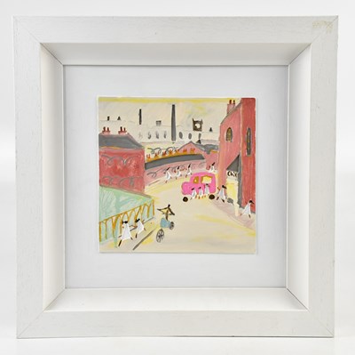 Lot 1777 - DAVID BARROW; oil on board, 'Boy on Bike',...