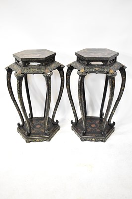 Lot 267 - A pair of Chinese black lacquered Qing dynasty...