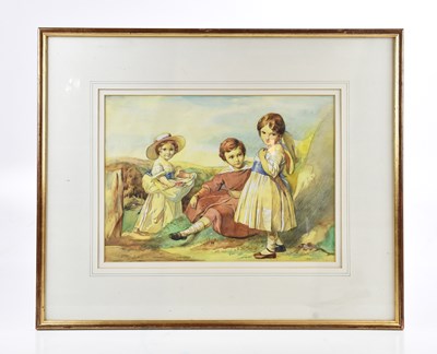 Lot 1690 - J HANSON WALKER; watercolour, three children,...