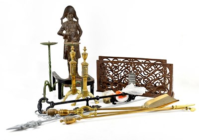 Lot 1366 - A Victorian brass three piece companion set...