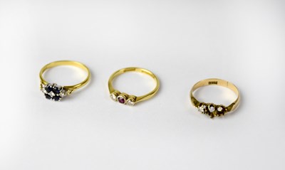 Lot 760 - Three 18ct yellow gold rings, combined approx....